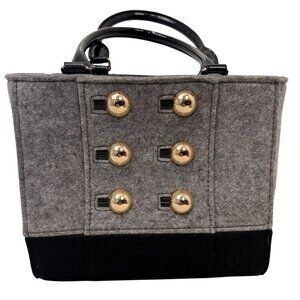 NWOT Kate Spade Black & Gray Wool Blend Tote Bag Gold Button Polka Dot Interior